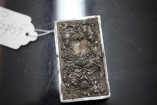 A 19th century Chinese silver filigree work snuff box, 3in.